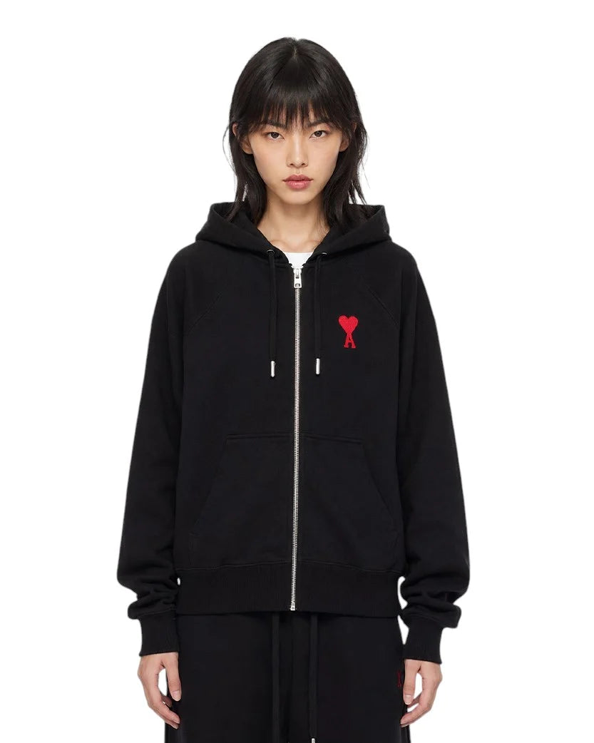 Ami Paris Ami De Coeur Zipped Hoodie Black/Red Medium Heart (SS23)