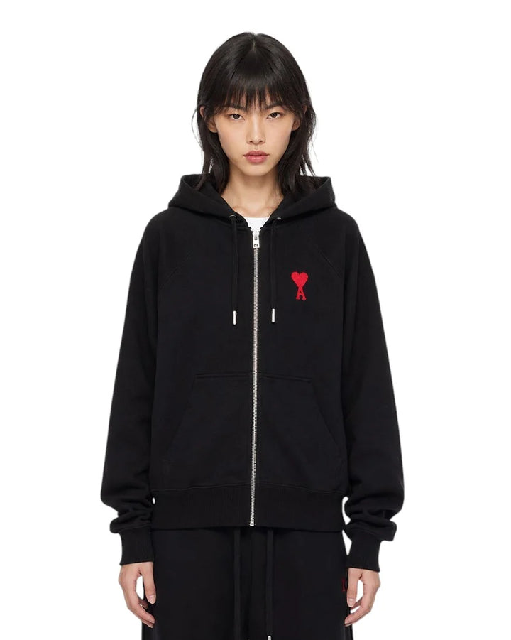 Ami Paris Ami De Coeur Zipped Hoodie Black/Red Medium Heart (SS23)