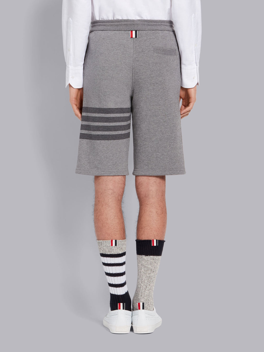 Thom Browne Grey Cotton Loopback Tonal 4-Bar Sweat Shorts | Hype Vault Kuala Lumpur