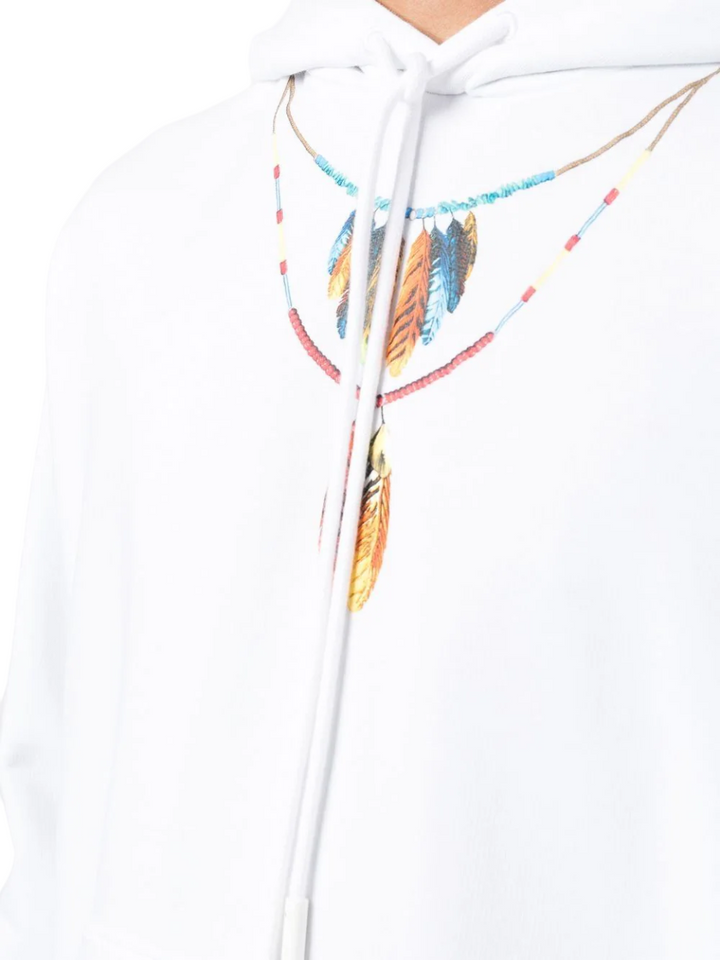 Marcelo Burlon Feathers Necklace Over Hoodie White Red | Hype Vault Kuala Lumpur 