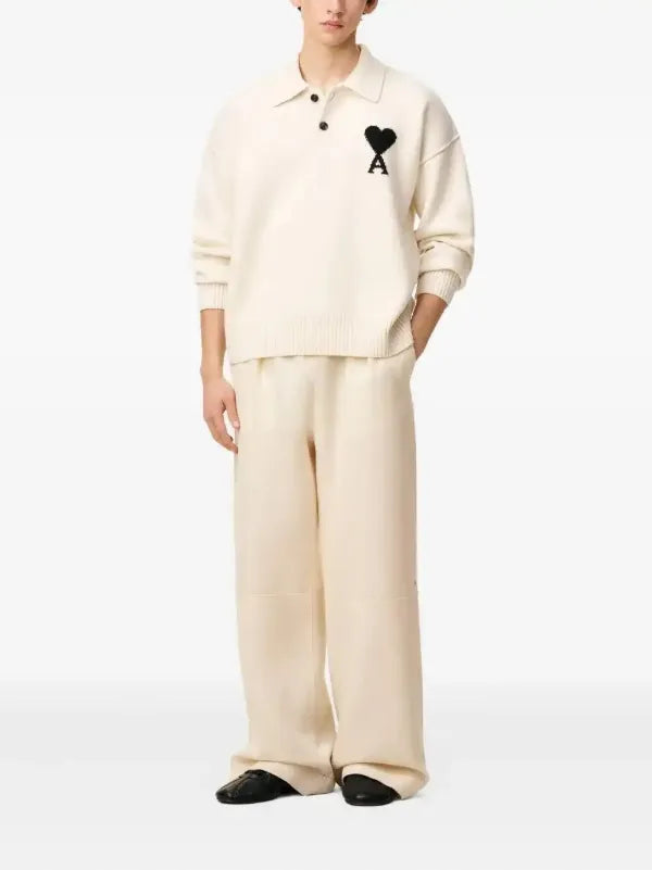 Ami Paris Ami De Coeur Wool Polo Shirt Off White
