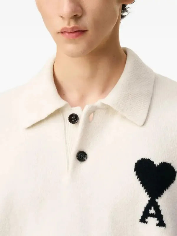 Ami Paris Ami De Coeur Wool Polo Shirt Off White