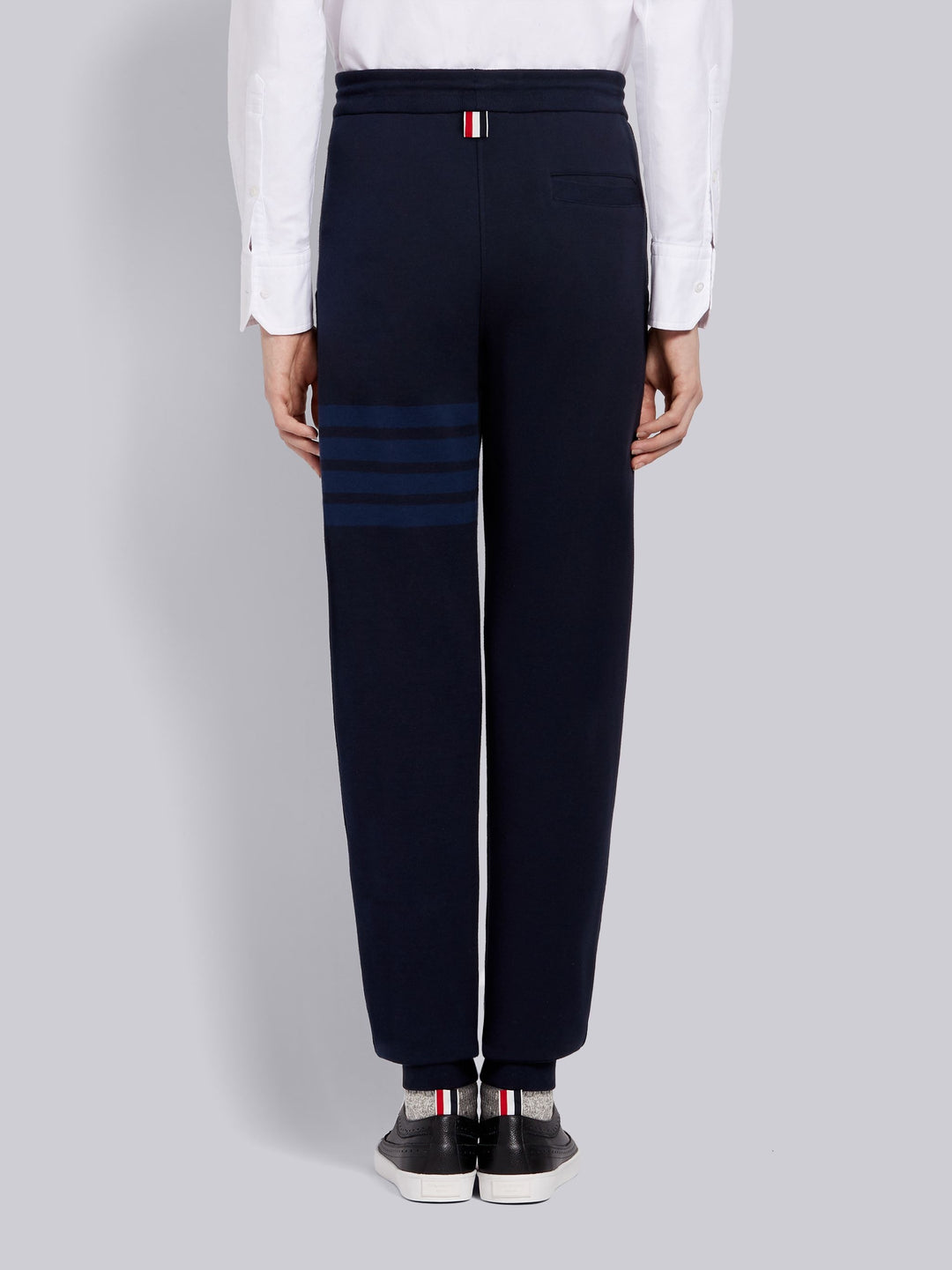 Thom Browne Navy Cotton Loopback Tonal 4-Bar Sweatpants | Hype Vault Kuala Lumpur