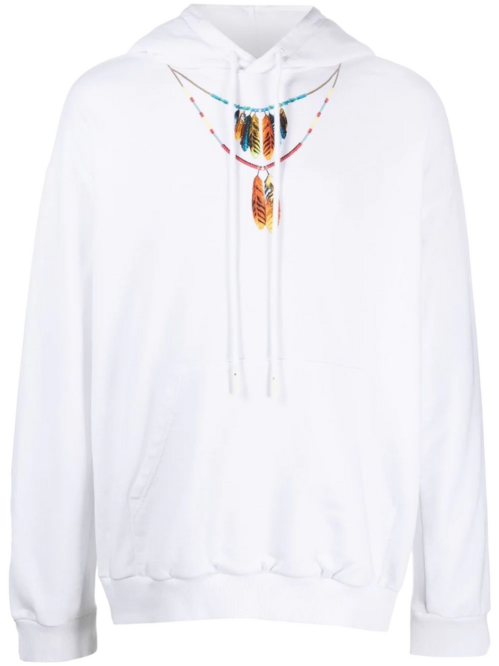 Marcelo Burlon Feathers Necklace Over Hoodie White Red | Hype Vault Kuala Lumpur 