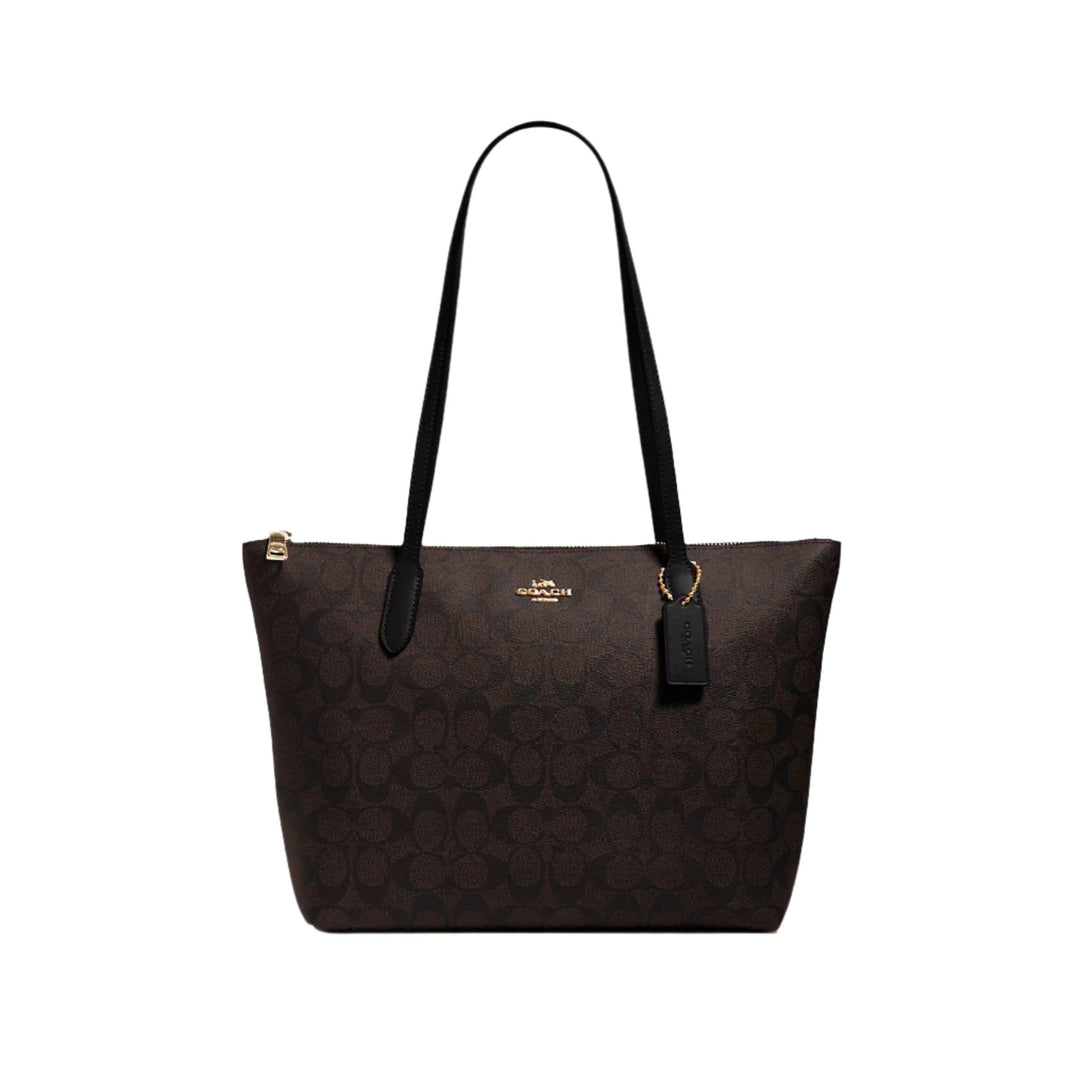 Coach Zip Top Tote In Signature Canvas Brown/Black | Hype Vault