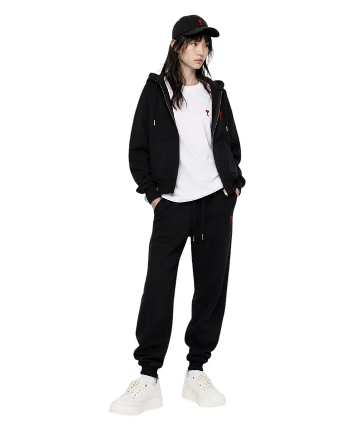 Ami Paris Ami De Coeur Zipped Hoodie Black/Red Medium Heart (SS23)
