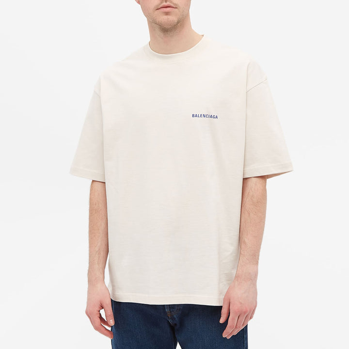 Balenciaga Badge Logo T-Shirt Chalky White/Blue Medium Fit