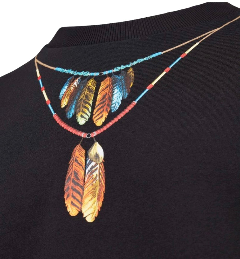 Marcelo Burlon Feathers Necklace Over T-Shirt Black Red | Hype Vault Kuala Lumpur 