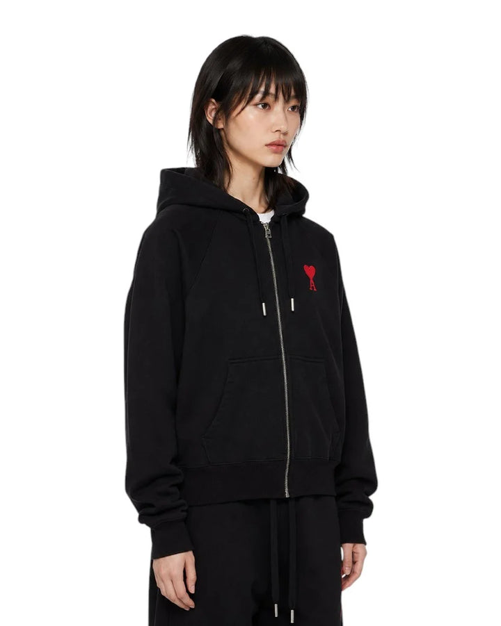 Ami Paris Ami De Coeur Zipped Hoodie Black/Red Medium Heart (SS23)