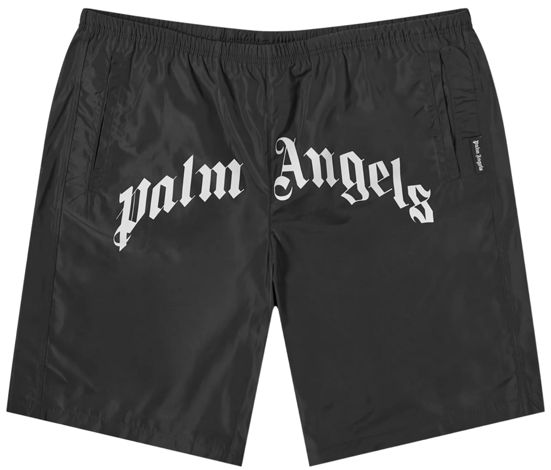 Palm Angels Curved Logo Swim Short Black White | Hype Vault Kuala Lumpur