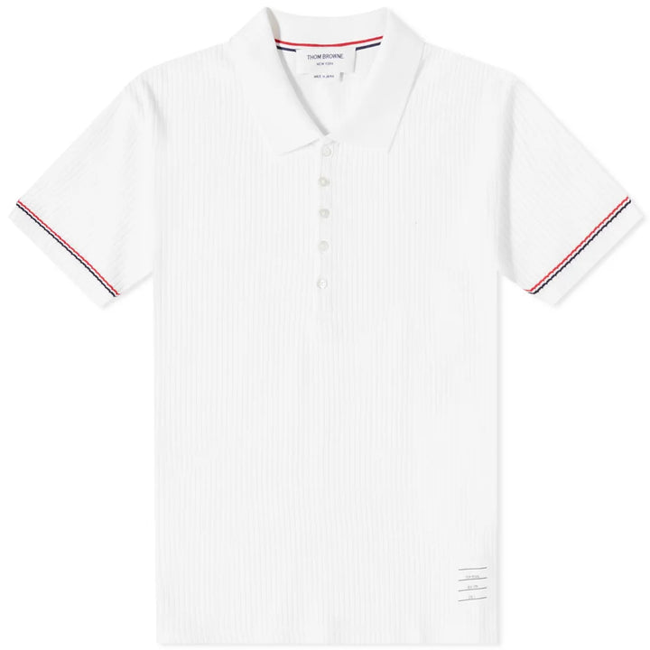 Thom Browne White Micro Thermal Rib Stripe Cuff Polo