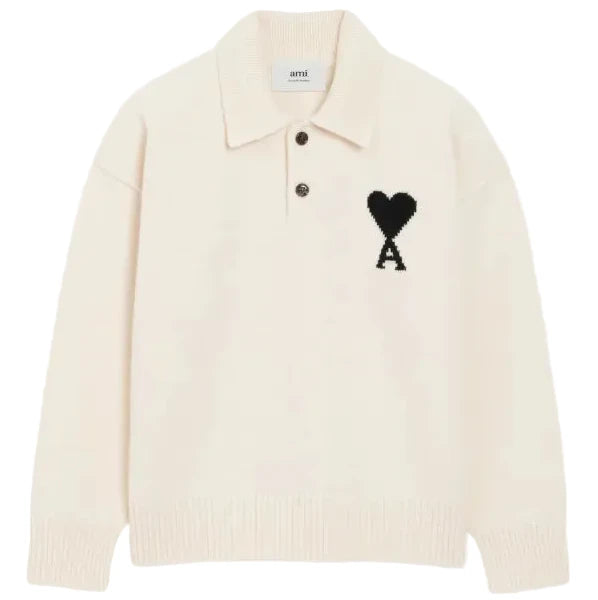 Ami Paris Ami De Coeur Wool Polo Shirt Off White