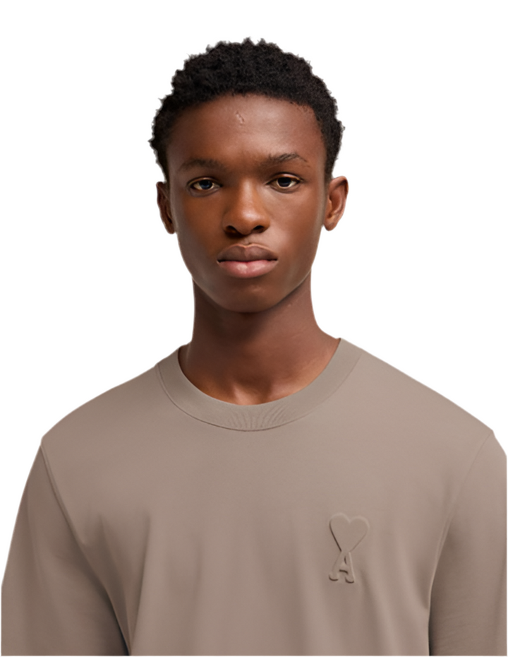 Ami Paris Logo Embossed T-Shirt ‘Taupe’