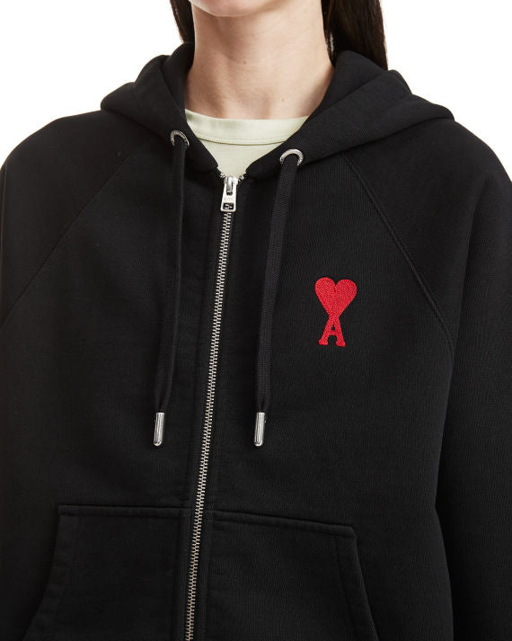Ami Paris Ami De Coeur Zipped Hoodie Black/Red Medium Heart (SS23)