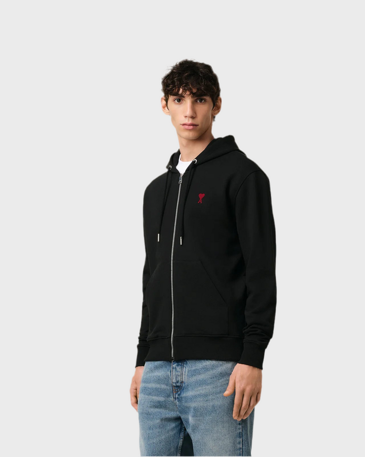 AMI Paris Ami De Coeur Zipped Hoodie Black/Red (SS24)