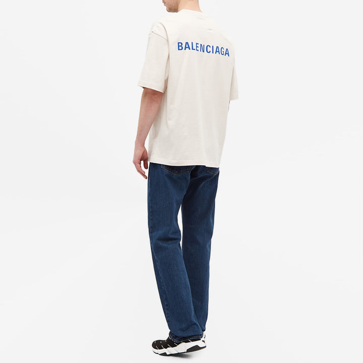 Balenciaga Badge Logo T-Shirt Chalky White/Blue Medium Fit