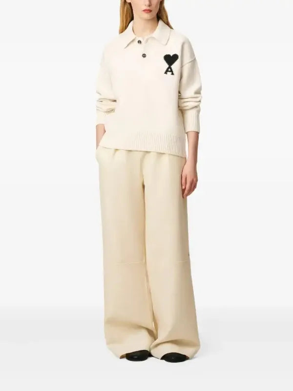 Ami Paris Ami De Coeur Wool Polo Shirt Off White