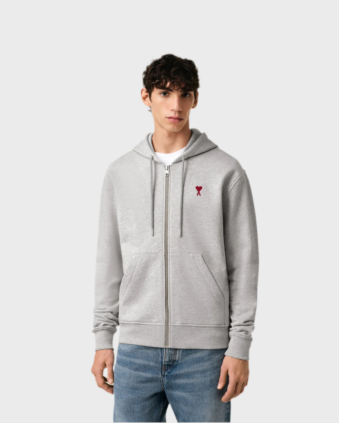 AMI Paris Ami De Coeur Zipped Hoodie Heather Ash Grey (SS24)