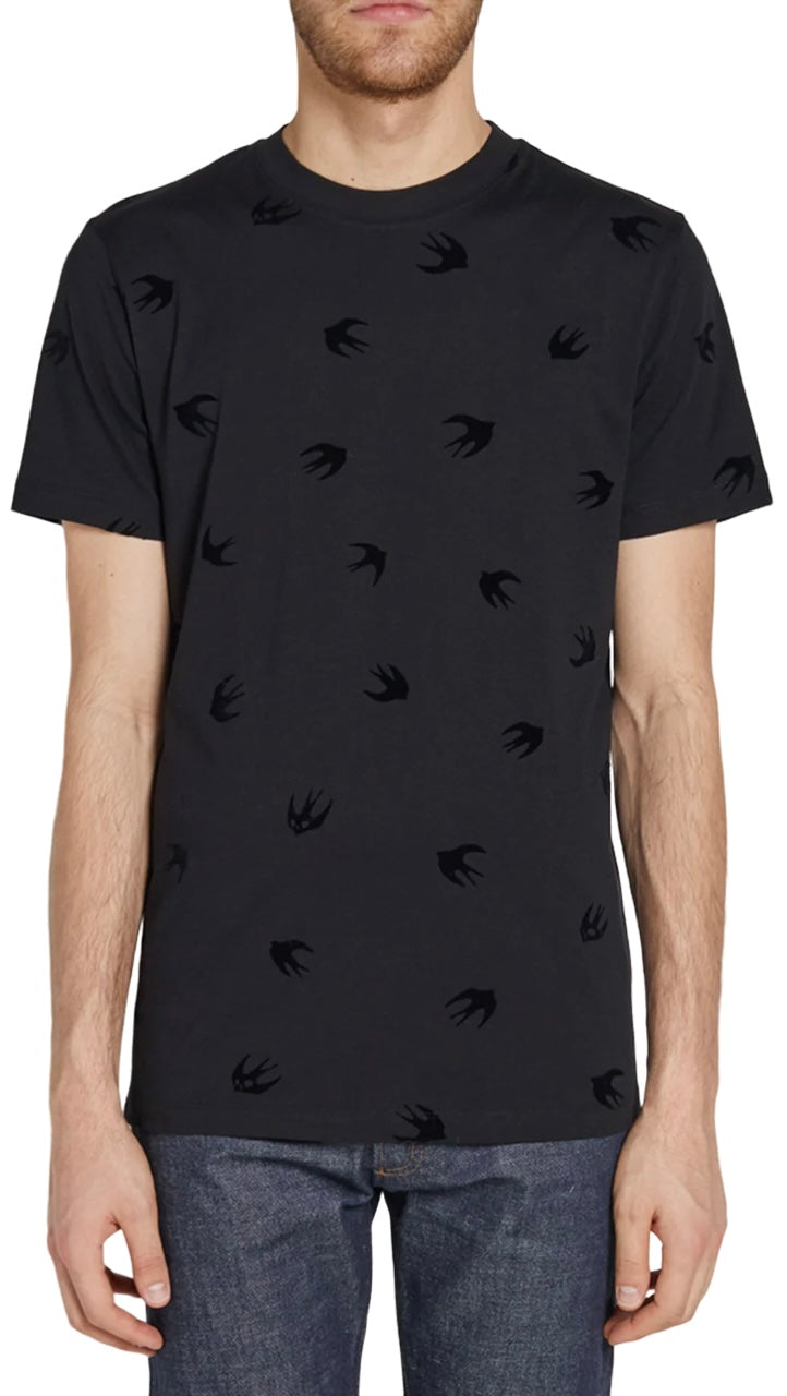 McQ Alexander McQueen Flocked Swallow Darkest Black T-Shirt Black | Hype Vault Kuala Lumpur