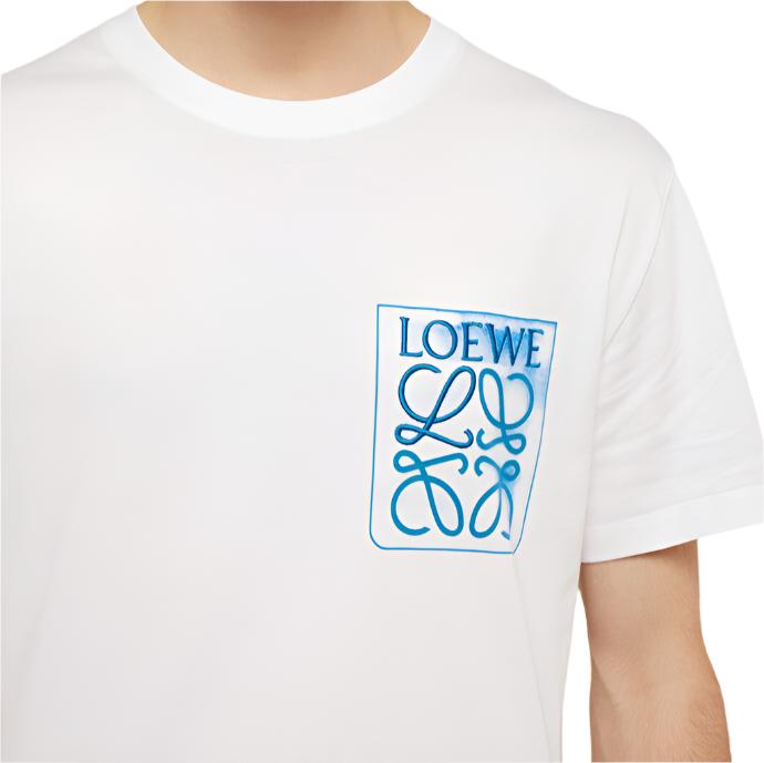 Loewe Anagram Blue Embroidered Logo on White T-Shirt | Hype Vault