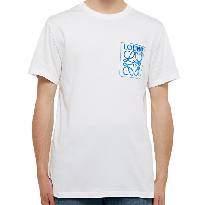 Loewe Anagram Blue Embroidered Logo on White T-Shirt | Hype Vault