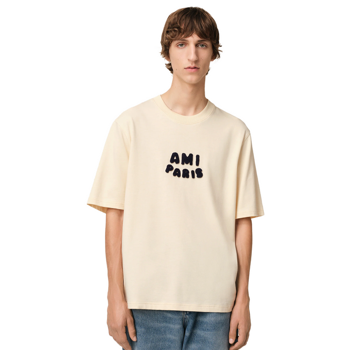 Ami Paris Knitted Patch Boxy Fit Tee ‘Beige’ | Hype Vault