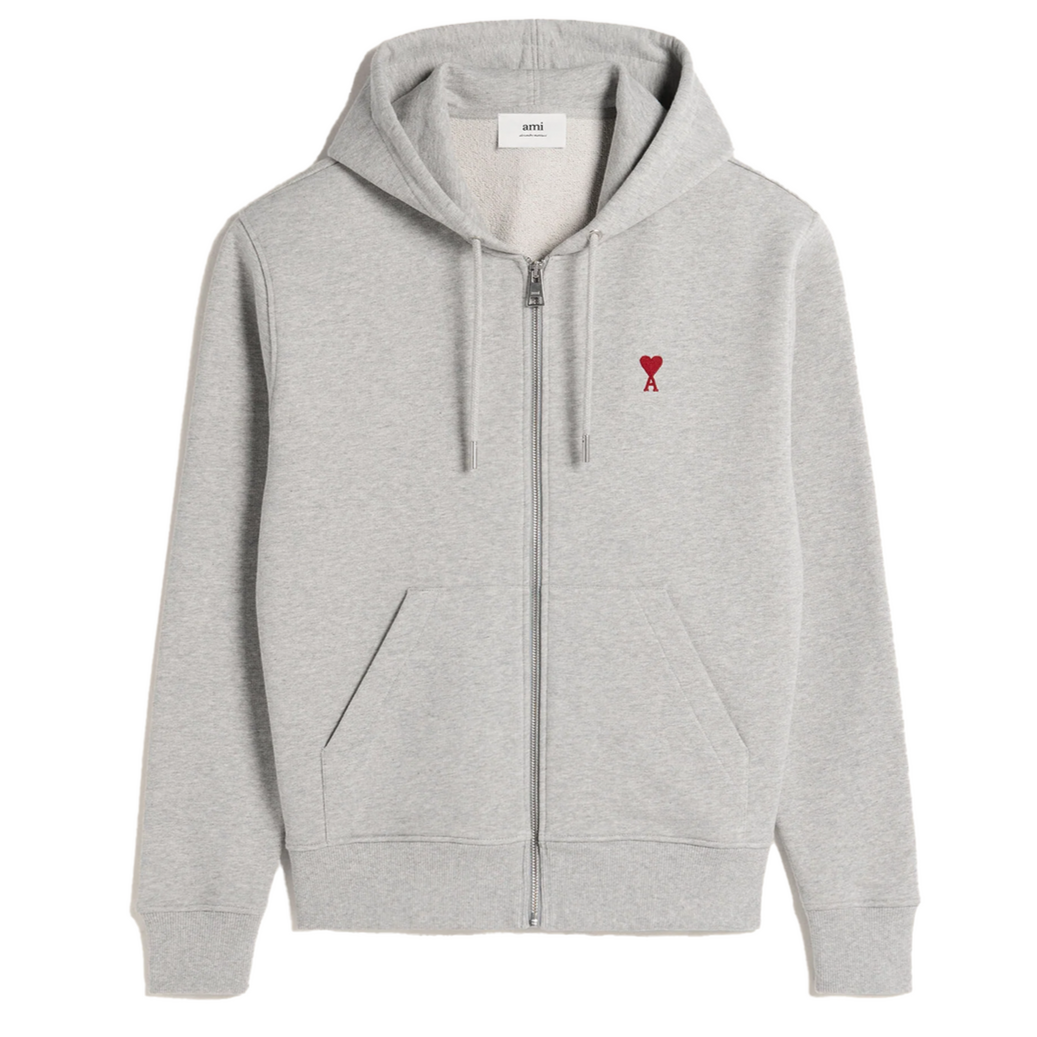 AMI PARIS Ami De Coeur Zipped Hoodie Heather Ash Grey (SS24) | Hype Vault