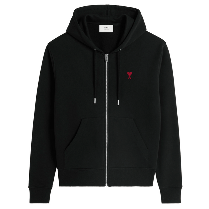 Ami Paris Ami De Coeur Zipped Hoodie Black/Red (SS24) | Hype Vault