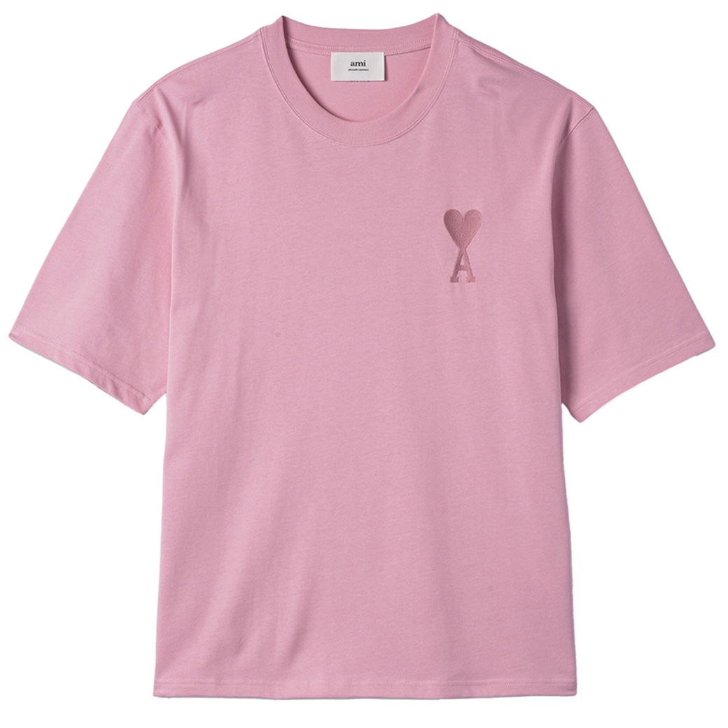 Ami Paris Big Heart T-Shirt Embroidered Pale Pink | Hype Vault