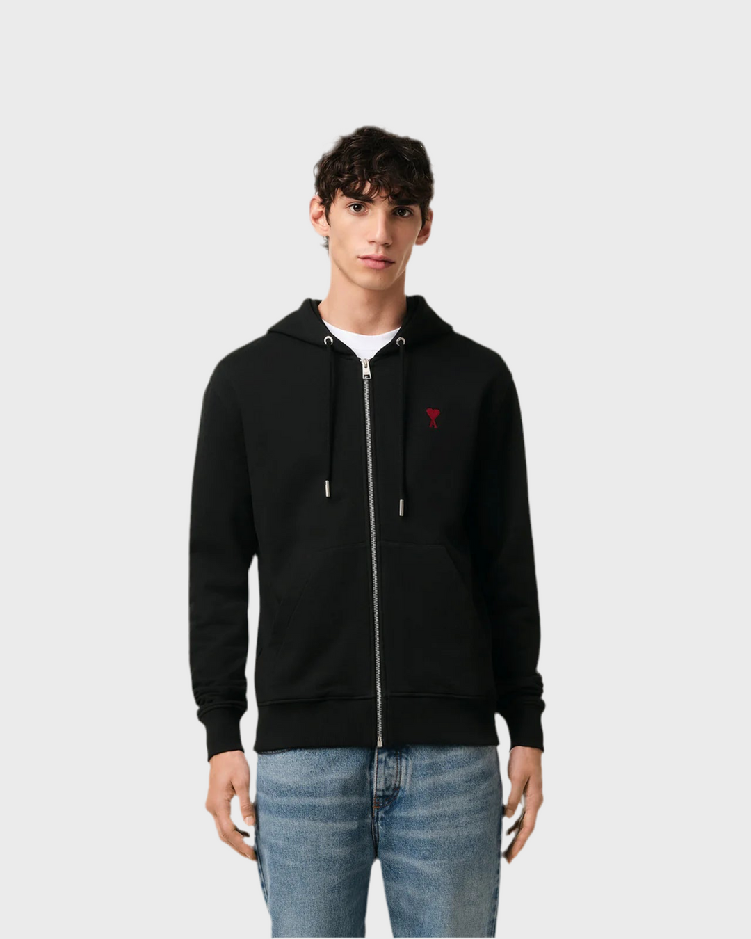 AMI Paris Ami De Coeur Zipped Hoodie Black/Red (SS24)