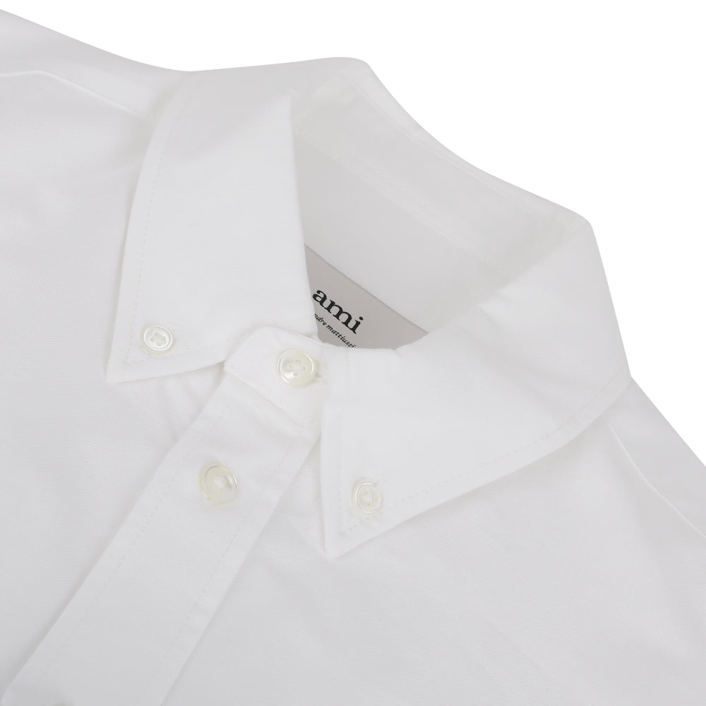 Ami Paris Logo Embroidered Long Sleeved Shirt White