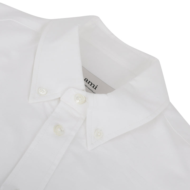 Ami Paris Logo Embroidered Long Sleeved Shirt White