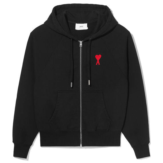 Ami Paris Ami De Coeur Zipped Hoodie Black/Red Medium Heart (SS23)