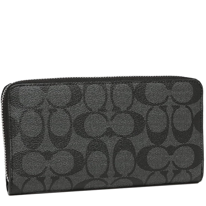 Coach Long Zip Around Wallet In Signature Canvas Graphite/Black | Hype Vault