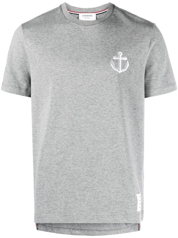 Thom Browne Short Sleeve T-Shirt With Anchor Icon Embroidery