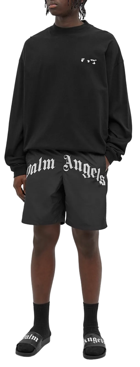 Palm Angels Curved Logo Swim Short Black White | Hype Vault Kuala Lumpur