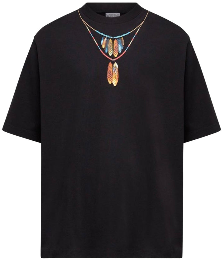 Marcelo Burlon Feathers Necklace Over T-Shirt Black Red | Hype Vault Kuala Lumpur 