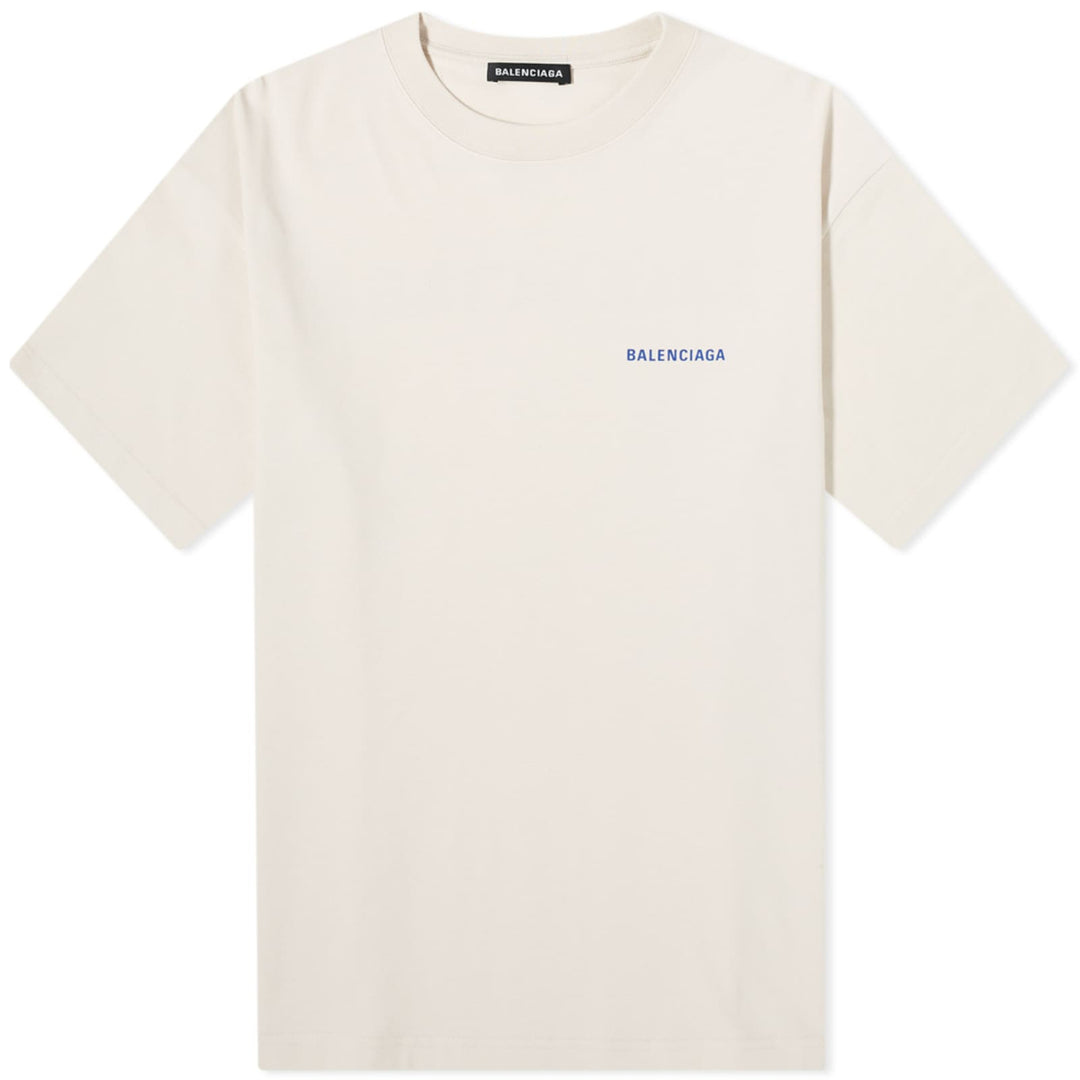 Balenciaga Badge Logo T-Shirt Chalky White/Blue Medium Fit