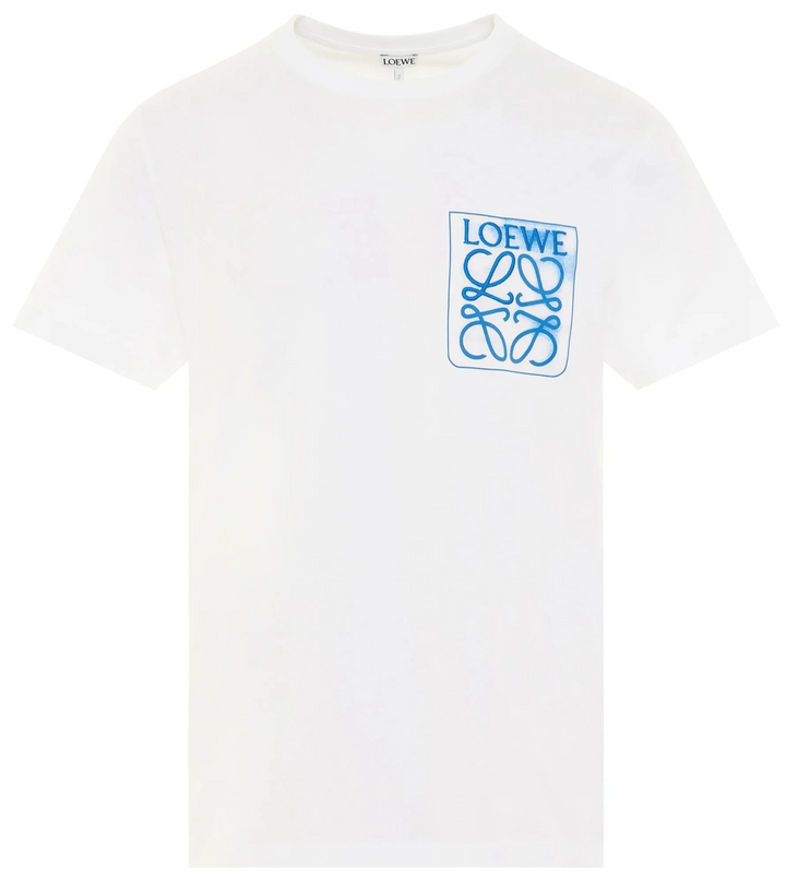 Loewe Anagram Blue Embroidered Logo on White T-Shirt | Hype Vault