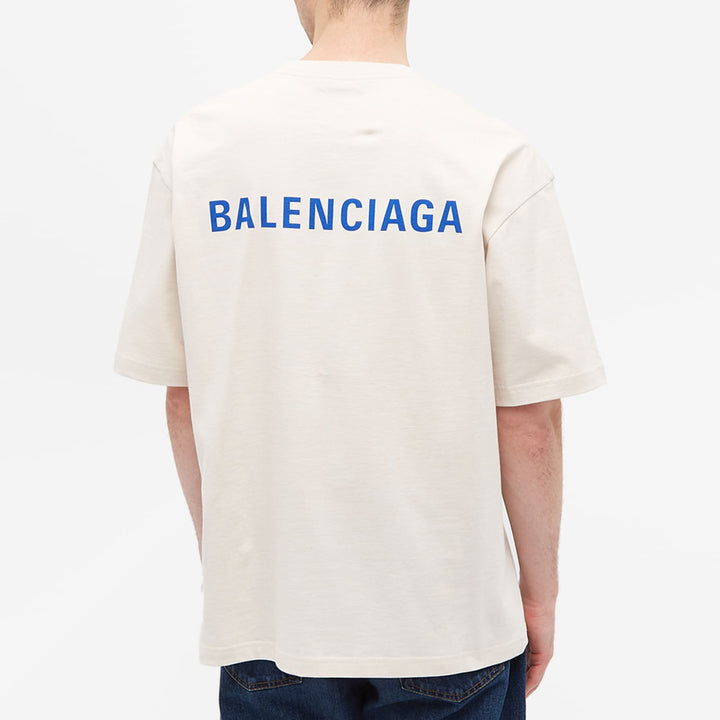 Balenciaga Badge Logo T-Shirt Chalky White/Blue Medium Fit