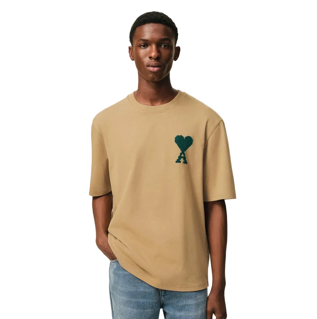 Ami Paris Ami de Coeur Heavy Jersey Tee Camel/Evergreen (SS26)