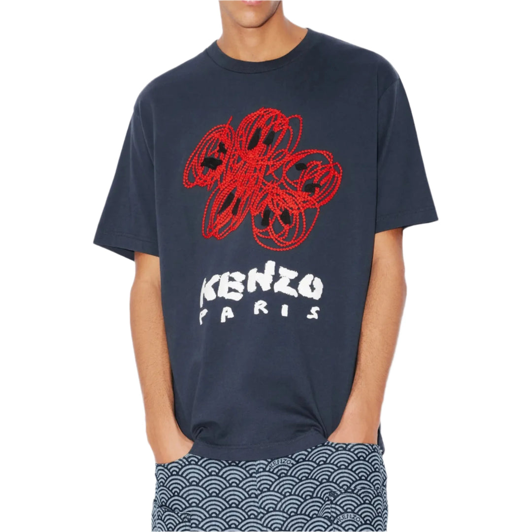 Kenzo Drawn Varsity Embroidered T-Shirt Midnight Blue | Hype Vault