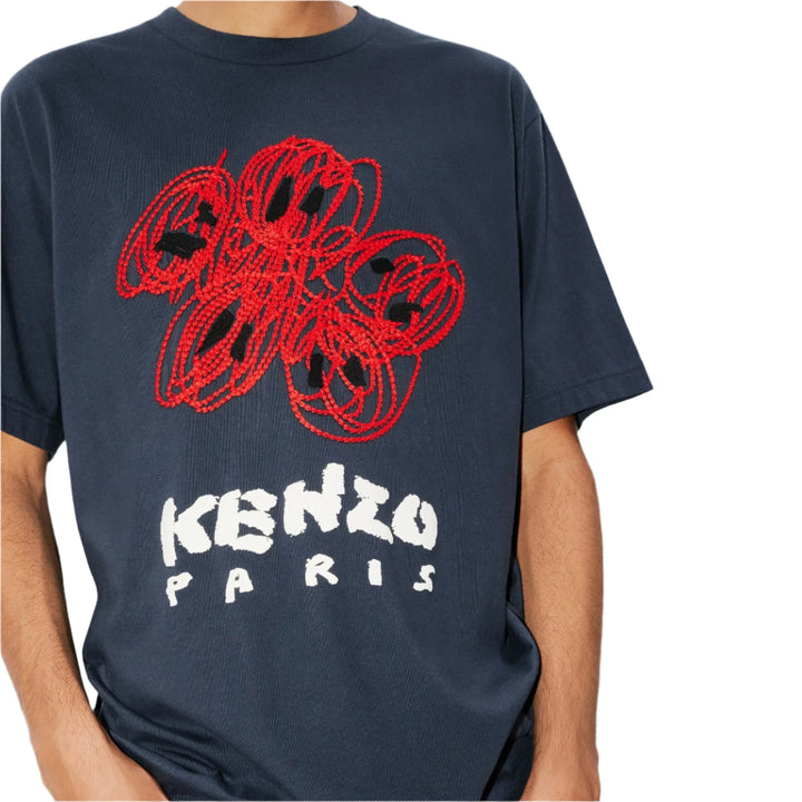 Kenzo Drawn Varsity Embroidered T-Shirt Midnight Blue | Hype Vault