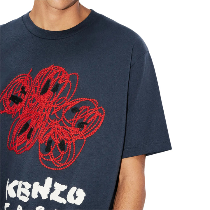 Kenzo Drawn Varsity Embroidered T-Shirt Midnight Blue | Hype Vault