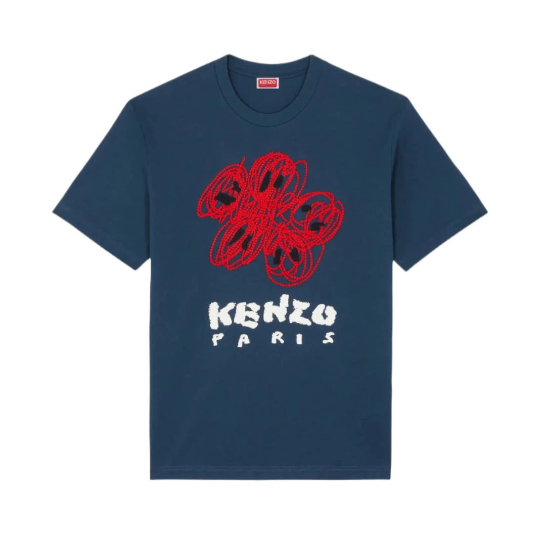 Kenzo Drawn Varsity Embroidered T-Shirt Midnight Blue | Hype Vault