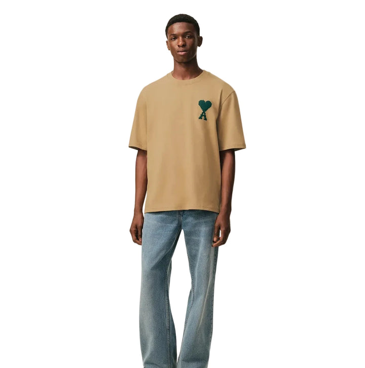 Ami Paris Ami de Coeur Heavy Jersey Tee Camel/Evergreen (SS26)