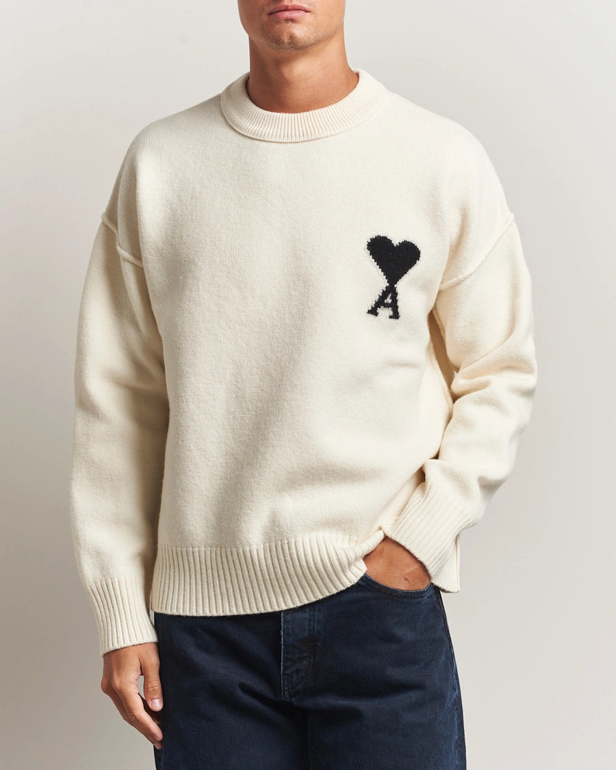 Ami Paris Ami De Coeur Wool Crewneck Sweater Off White