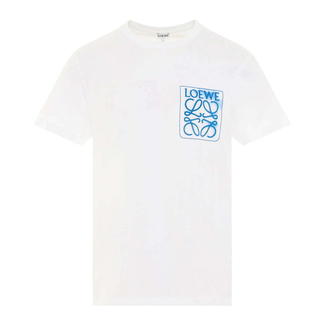 Loewe Anagram Blue Embroidered Logo on White T-Shirt | Hype Vault