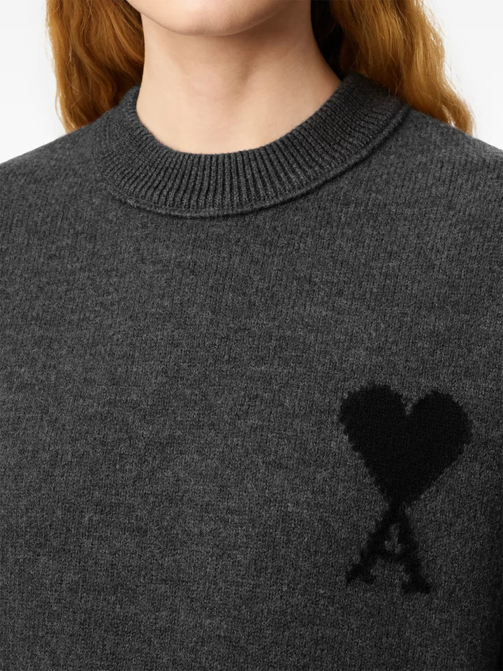Ami Paris Ami De Coeur Wool Crewneck Sweater Grey