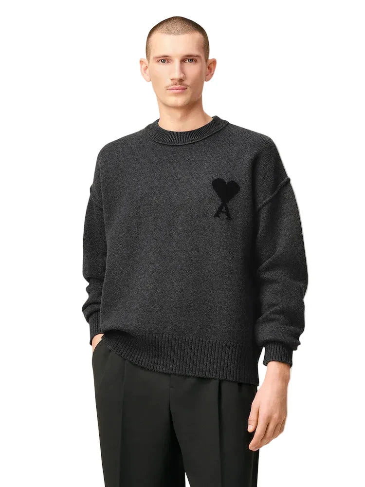 Ami Paris Ami De Coeur Wool Crewneck Sweater Grey